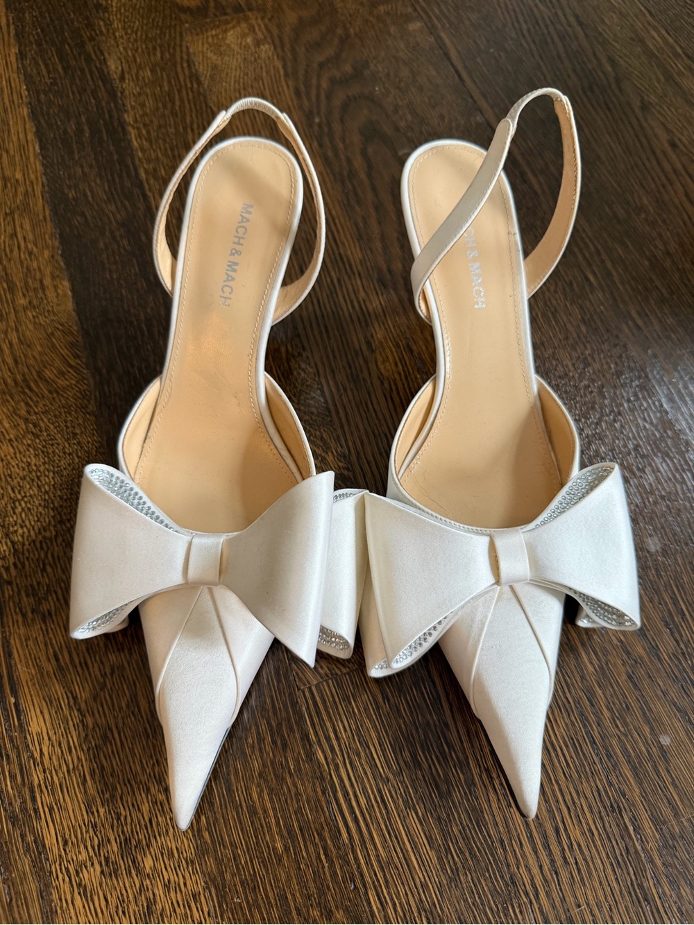 Mach & Mach Ivory Bow Slingback Pointed-Toe Heels
